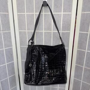 Vintage Y2K Brighton Cher Bag Black Shoulder Tote‎ Croc Leather Gorpcore Purse